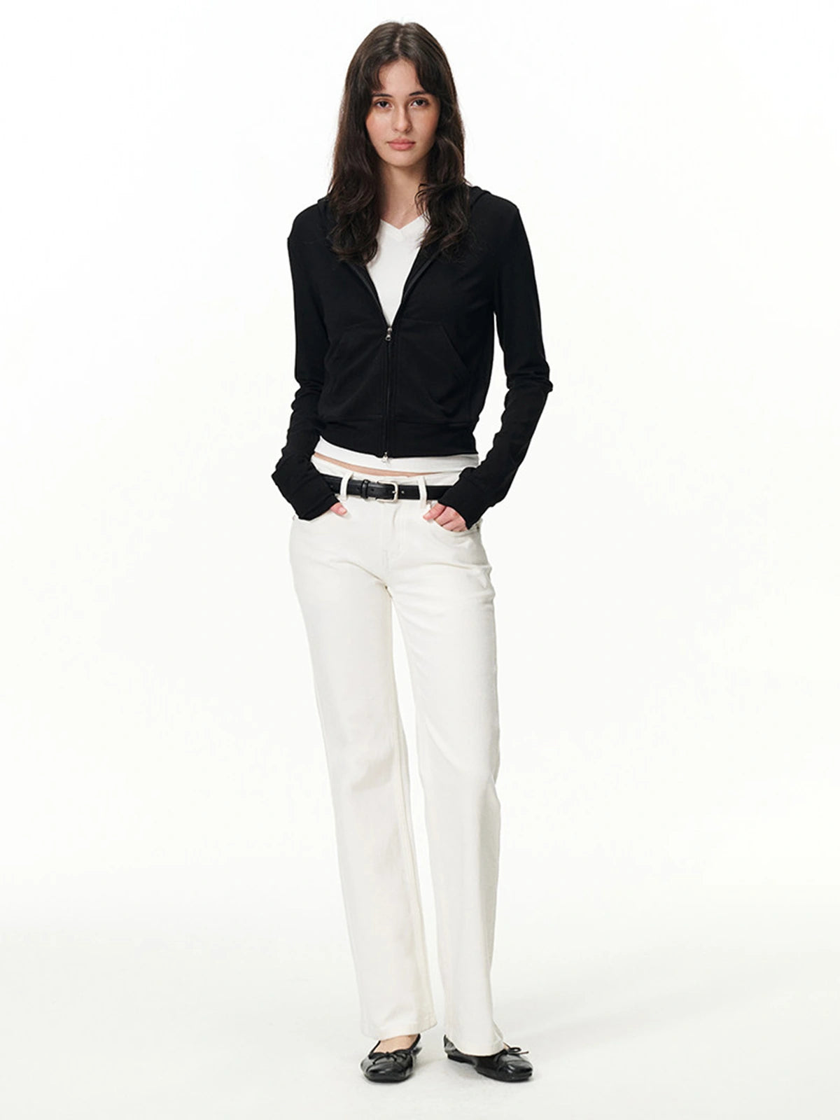 Cropped Two-Way Zip Hoodie