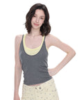 Cross-Back Layered Tank Top in Gray/Yellow �� view 4