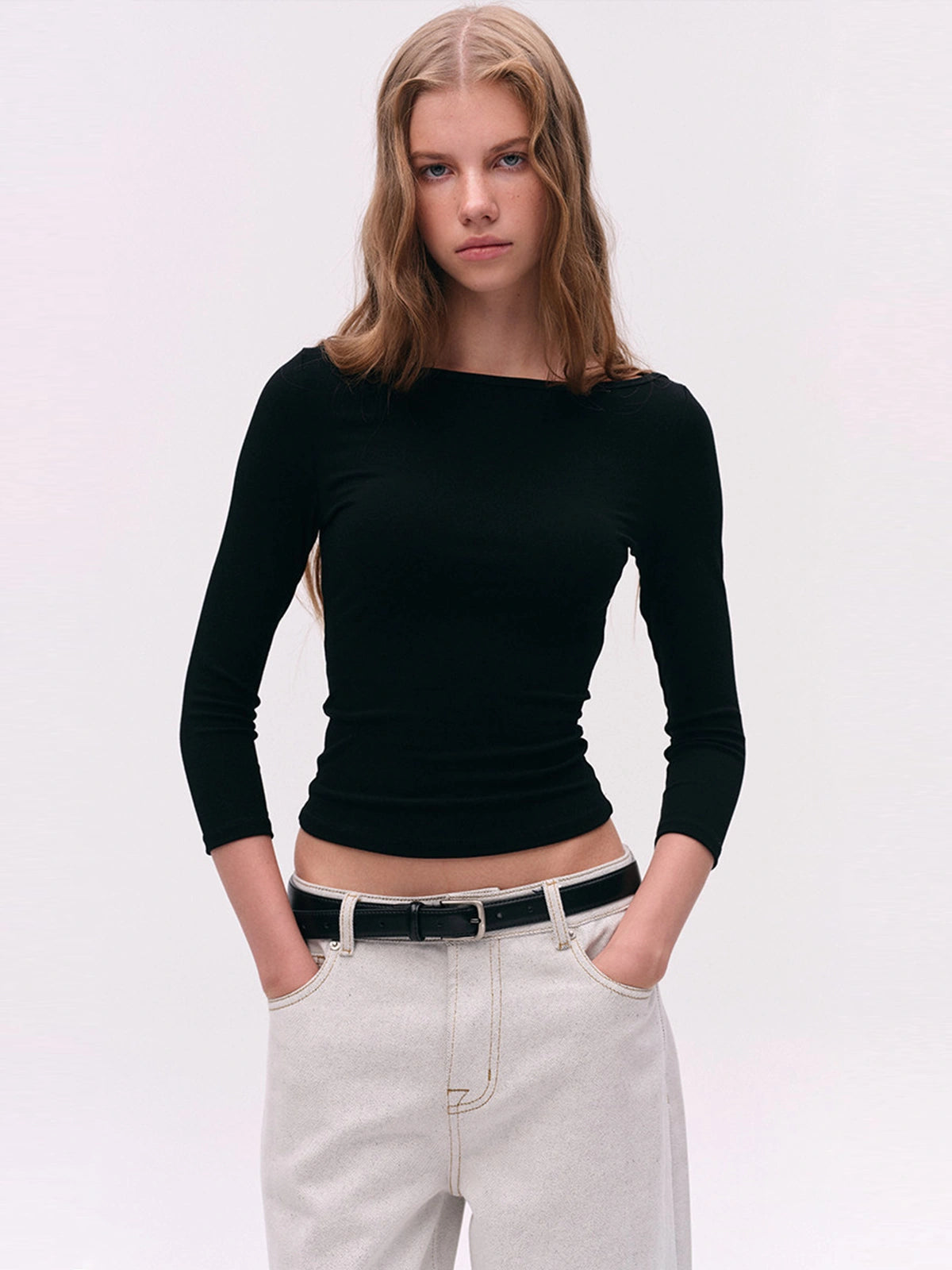 Cross-Shoulder Boatneck Top