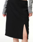 Curved-Seam Side-Slit Midi Skirt
