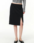 Curved-Seam Side-Slit Midi Skirt