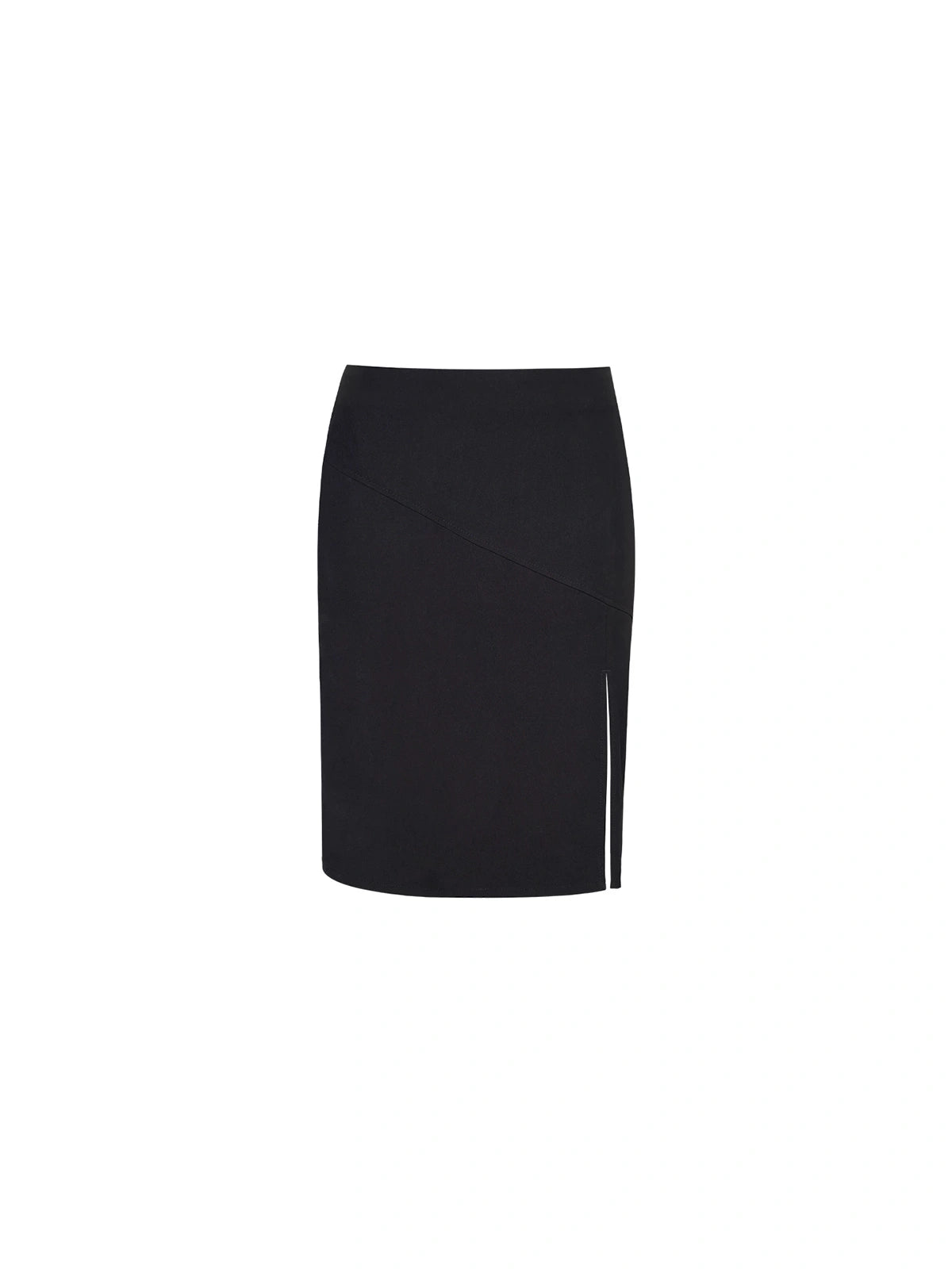 Curved-Seam Side-Slit Midi Skirt