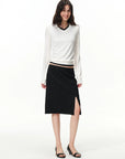 Curved-Seam Side-Slit Midi Skirt
