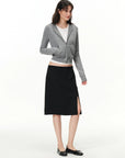Curved-Seam Side-Slit Midi Skirt