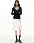 Curved-Seam Side-Slit Midi Skirt
