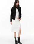 Curved-Seam Side-Slit Midi Skirt