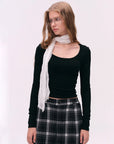 Deep U-Neck Fitted Long-Sleeve Top