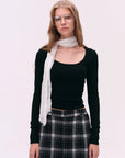 Deep U-Neck Fitted Long-Sleeve Top