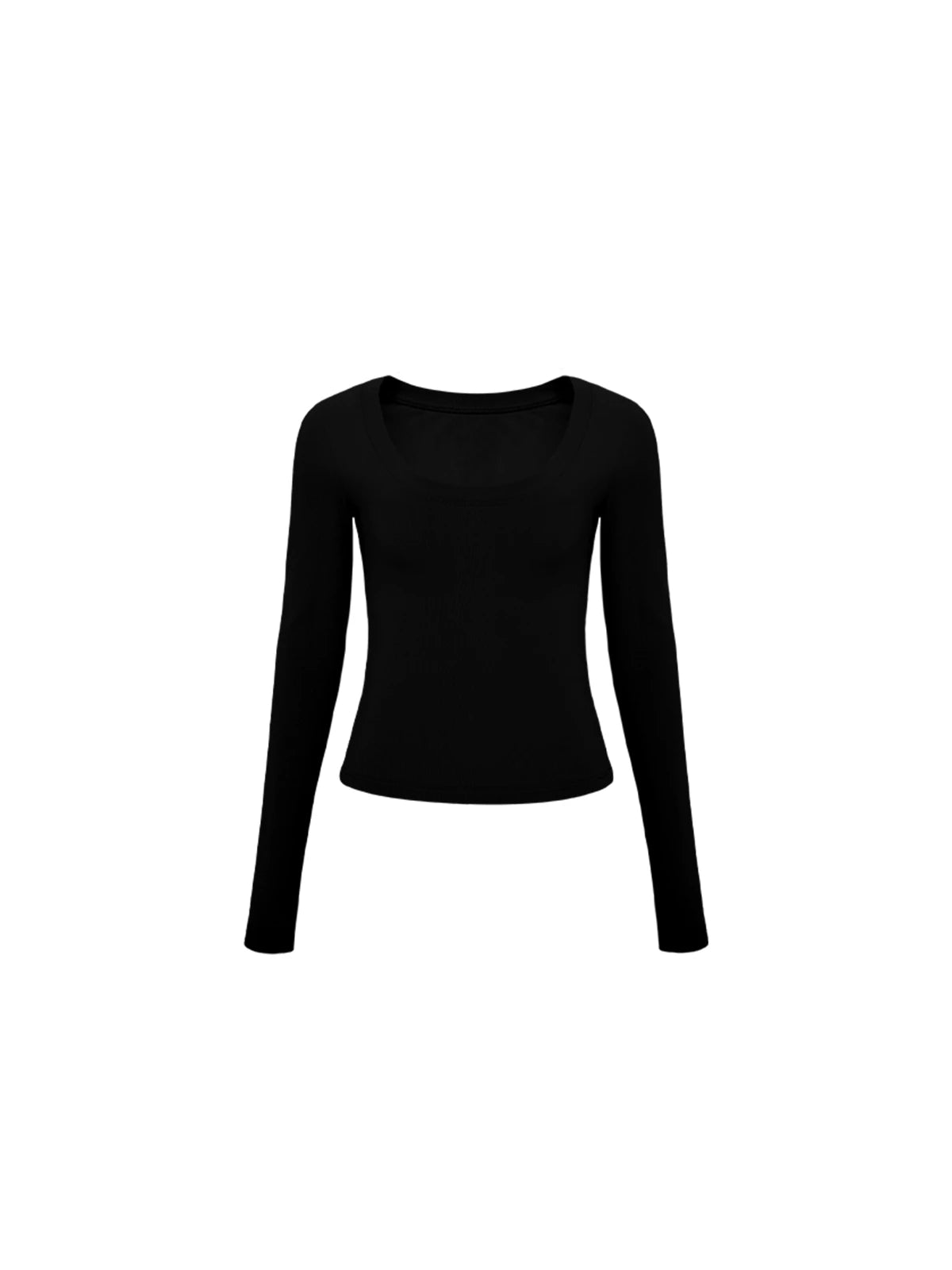 Deep U-Neck Fitted Long-Sleeve Top