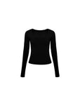 Deep U-Neck Fitted Long-Sleeve Top