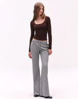Deep U-Neck Fitted Long-Sleeve Top