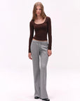 Deep U-Neck Fitted Long-Sleeve Top