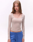Deep U-Neck Fitted Long-Sleeve Top