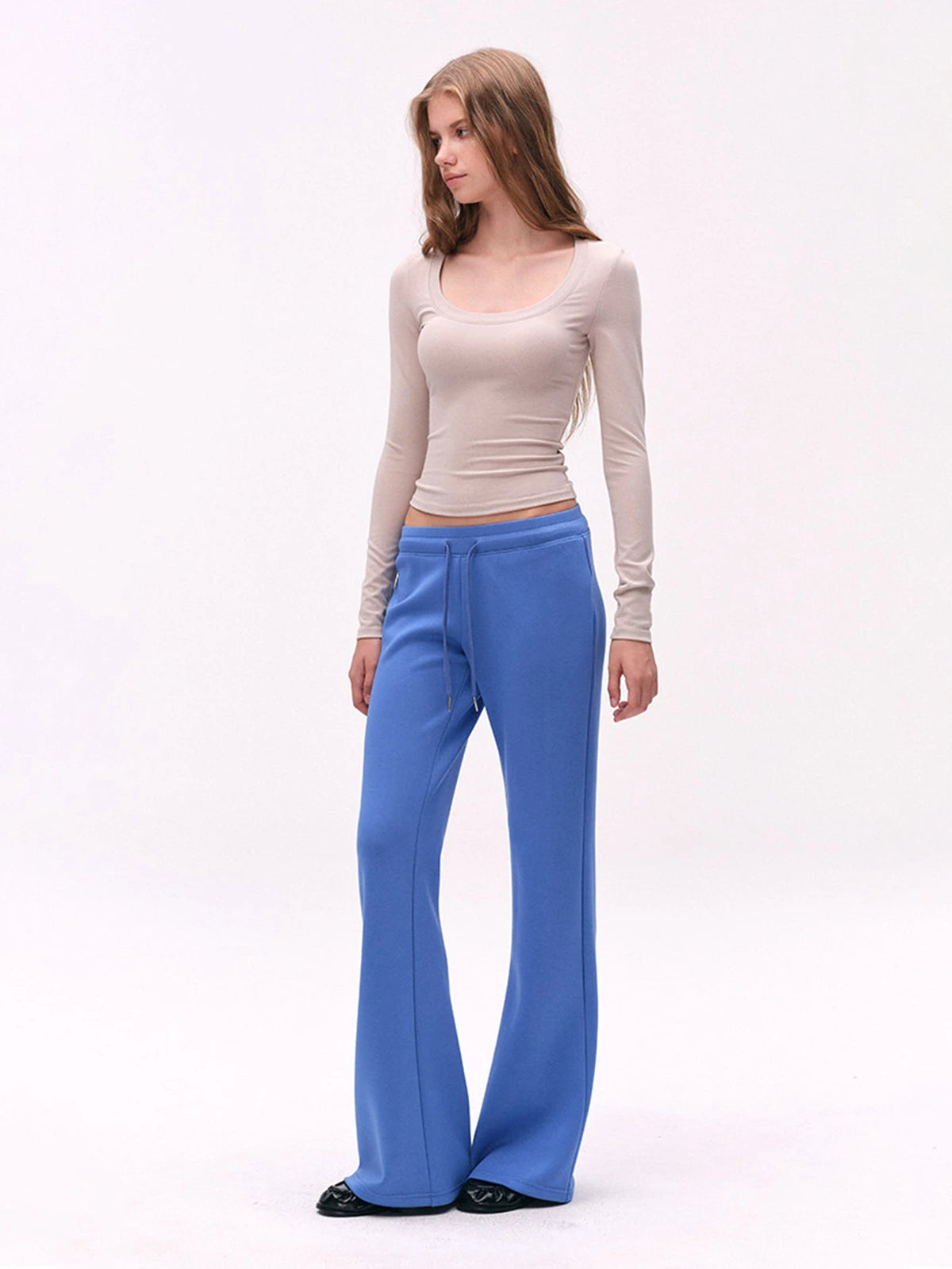 Deep U-Neck Fitted Long-Sleeve Top