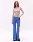 Deep U-Neck Fitted Long-Sleeve Top