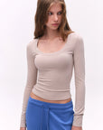 Deep U-Neck Fitted Long-Sleeve Top