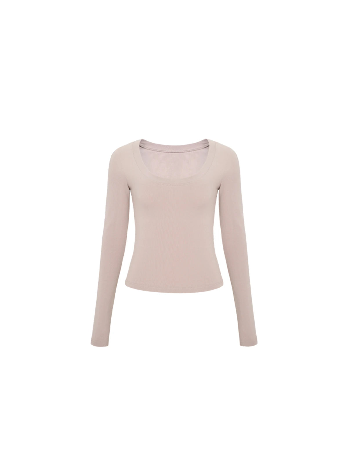 Deep U-Neck Fitted Long-Sleeve Top
