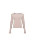 Deep U-Neck Fitted Long-Sleeve Top