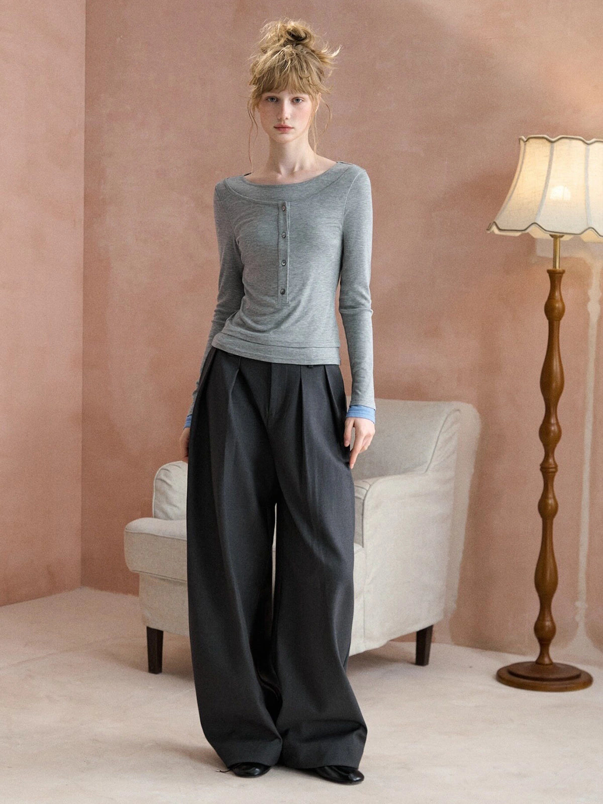 Double-Pleat Barrel-Leg Pants