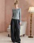 Double-Pleat Barrel-Leg Pants