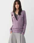 Double-Pocket Henley Long Sleeve Top in Navy ¡ª view 3