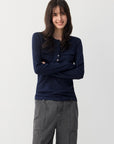 Double-Pocket Henley Long Sleeve Top