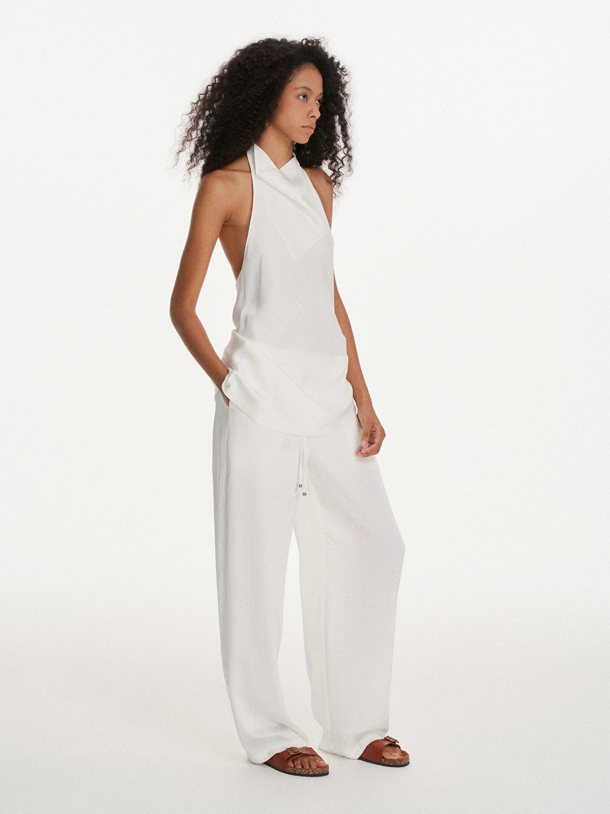 Draped Cowl-Neck Halter Top
