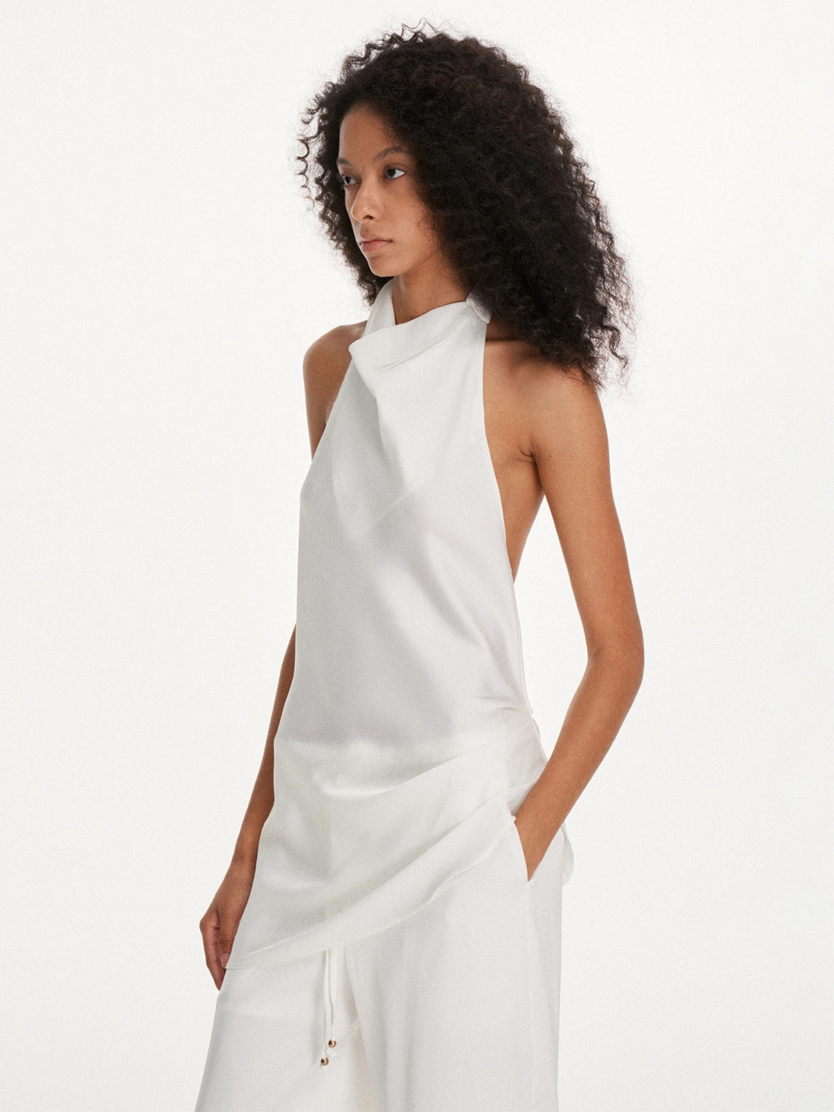 Draped Cowl-Neck Halter Top in Ivory ¡ª view 8