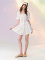 Embroidered Drawstring Mini Skirt in White ¡ª view 4