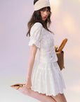 Embroidered Drawstring Mini Skirt