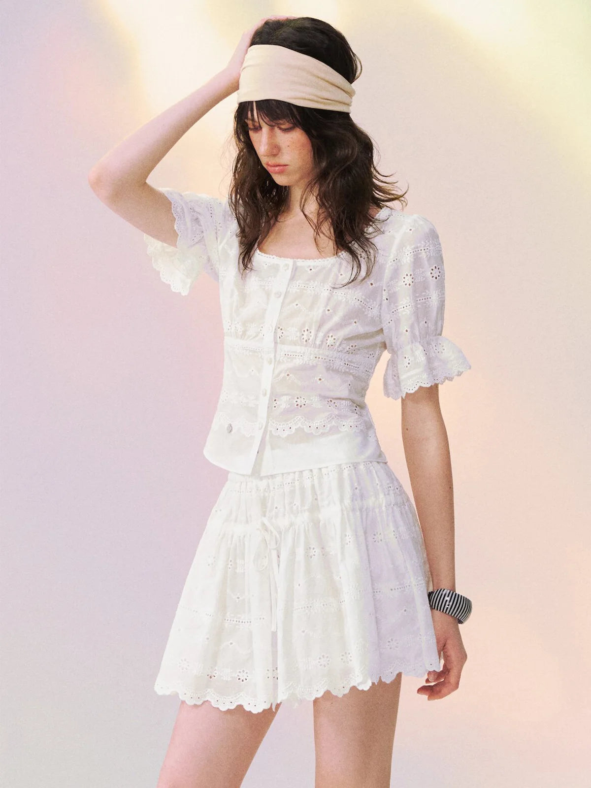 Embroidered Square-Neck Top in White ¡ª view 4