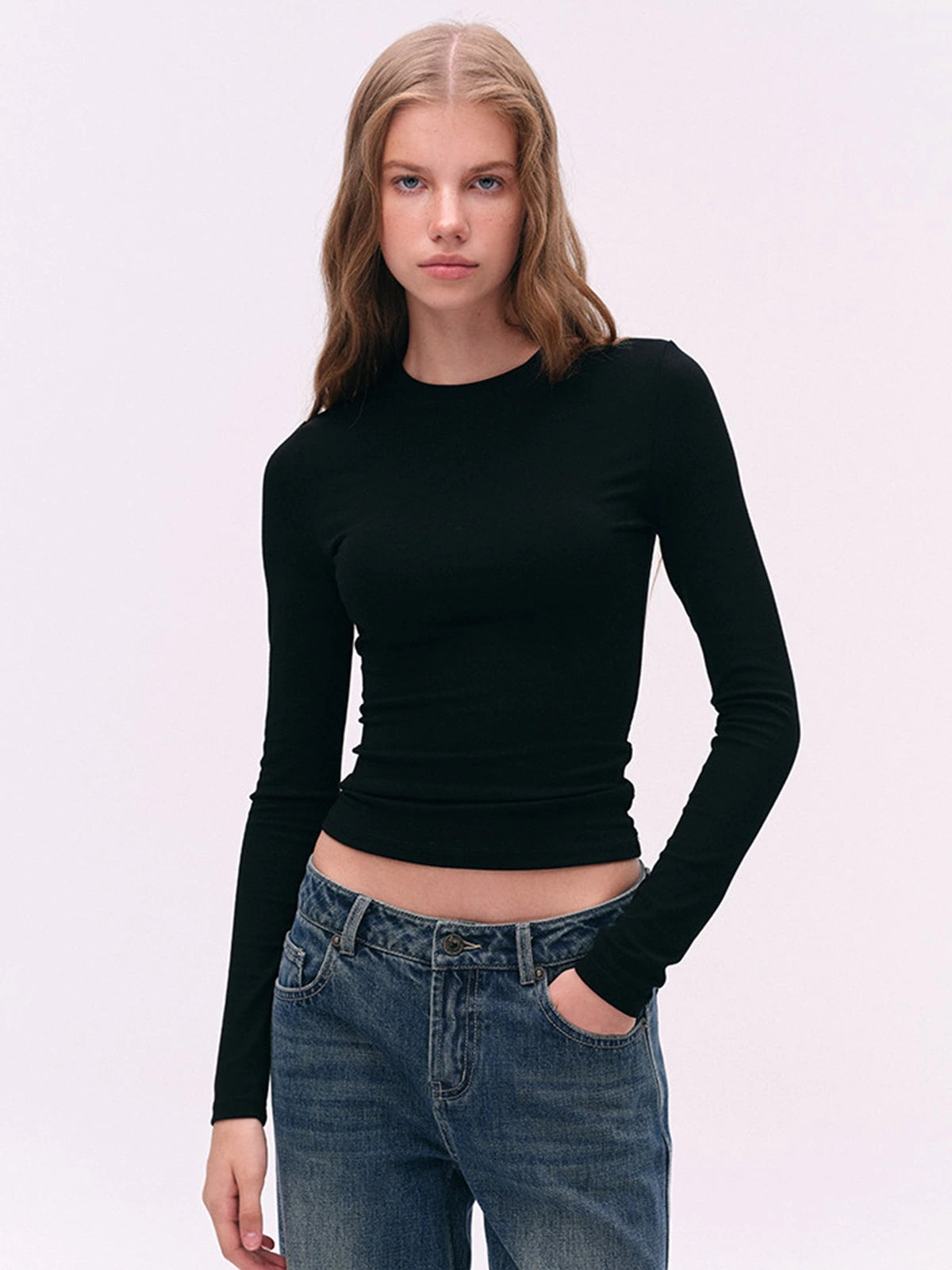 Fitted Crewneck Long-Sleeve Tee