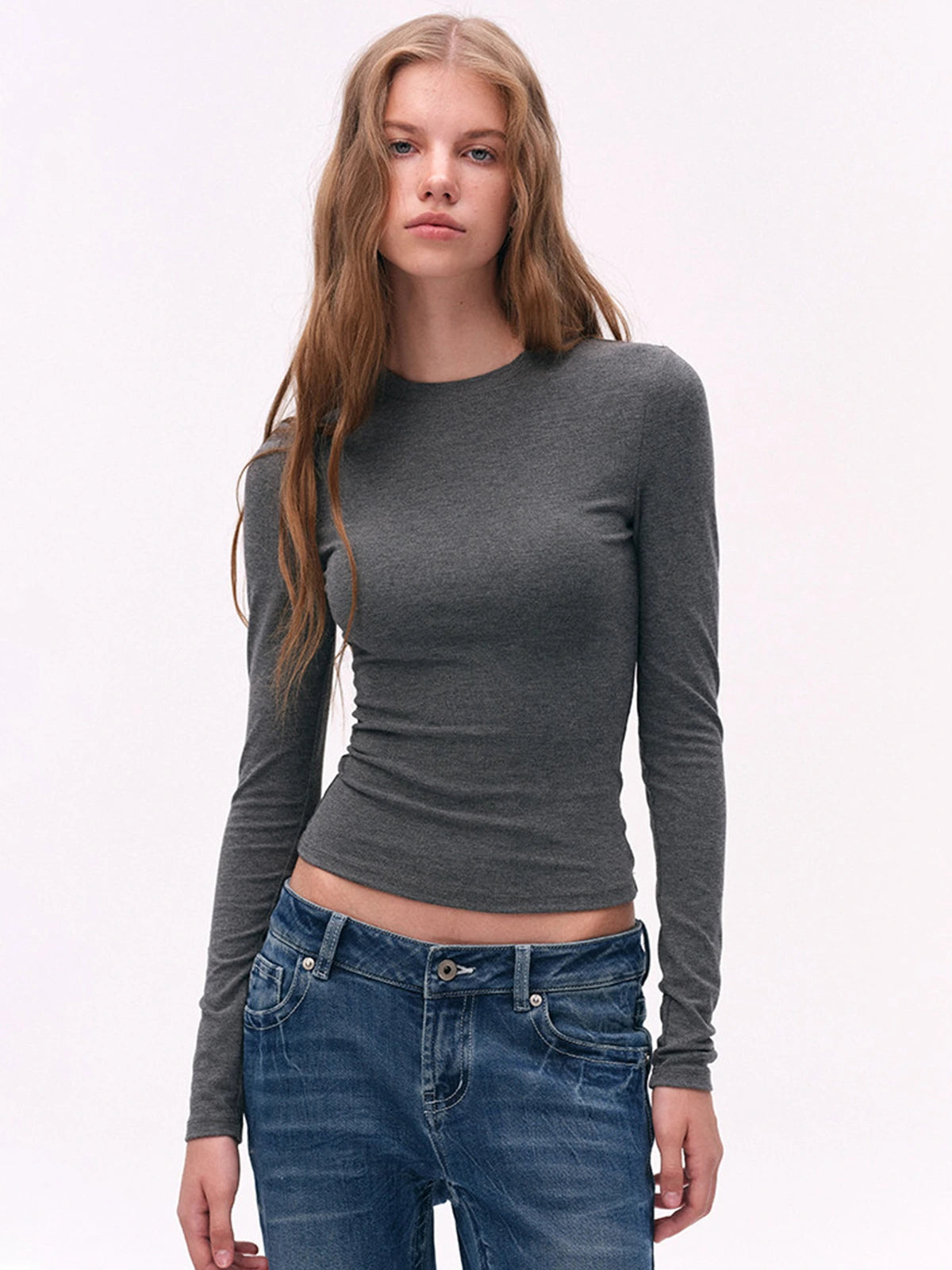 Fitted Crewneck Long-Sleeve Tee