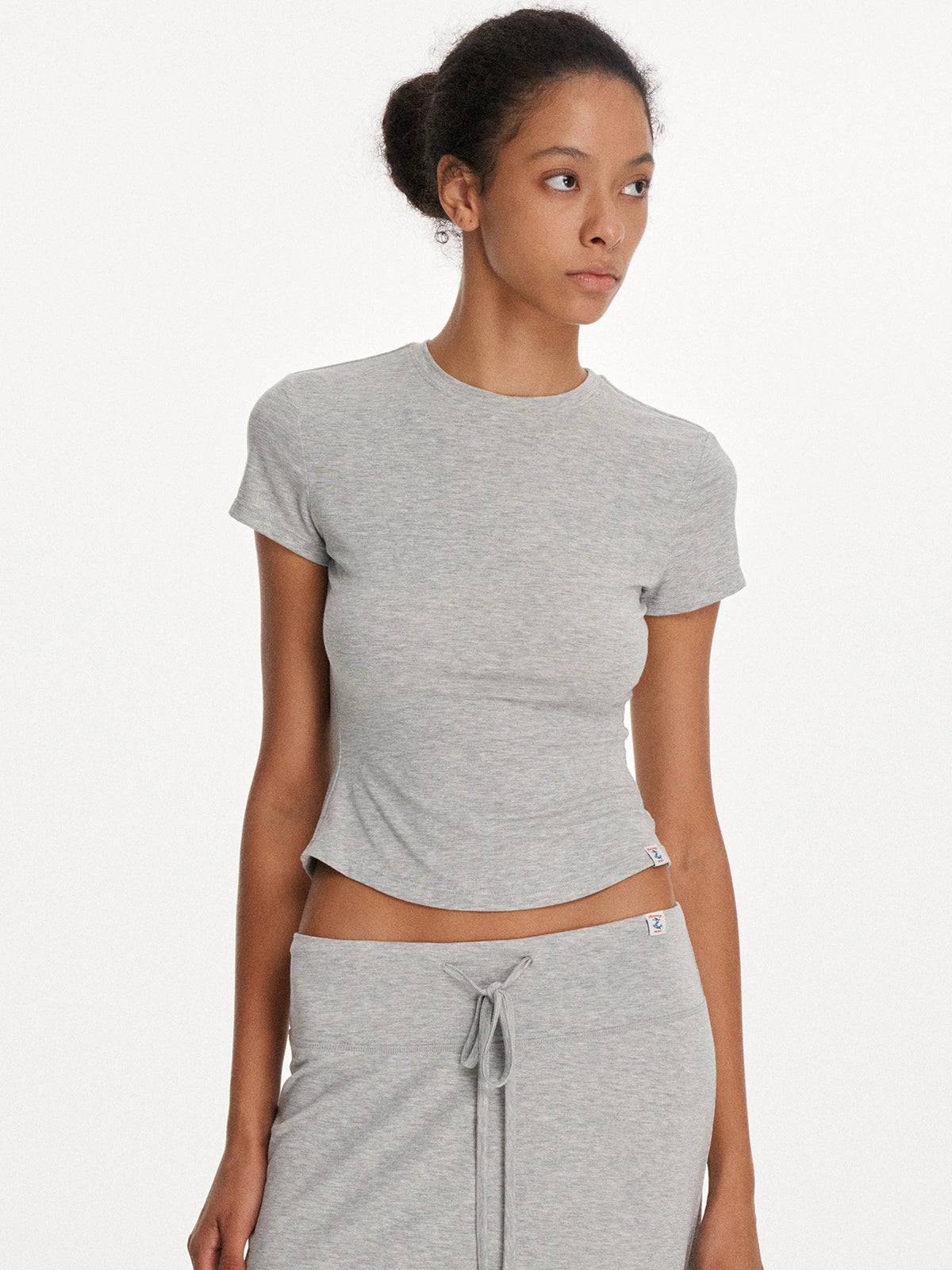 Fitted Cropped Crewneck Tee in Heather Grey ¡ª view 6