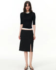Fitted Elbow-Sleeve Crewneck Top