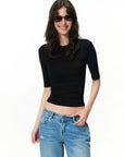 Fitted Elbow-Sleeve Crewneck Top