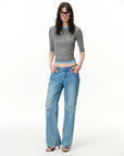 Fitted Elbow-Sleeve Crewneck Top