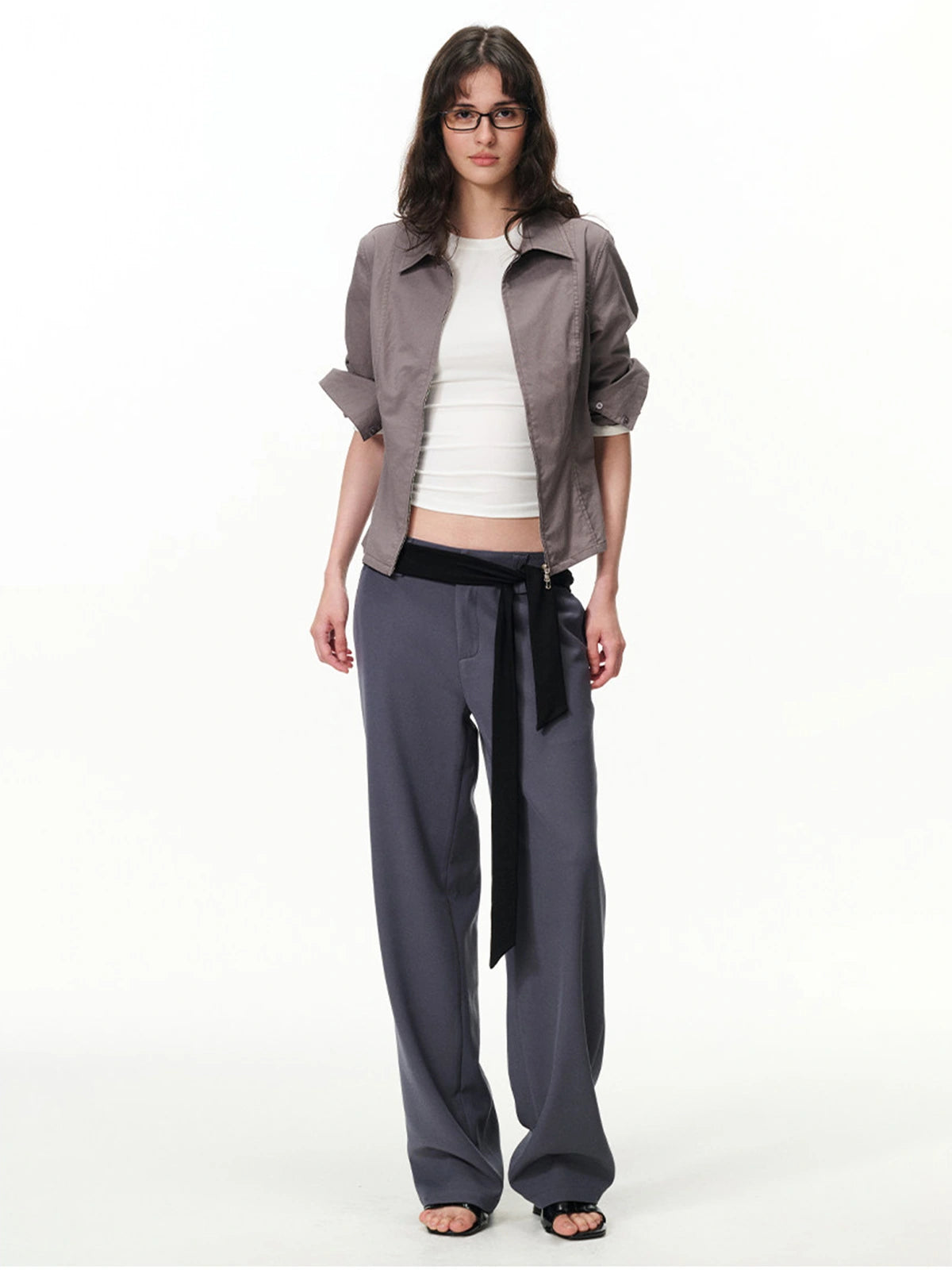 Fitted Elbow-Sleeve Crewneck Top