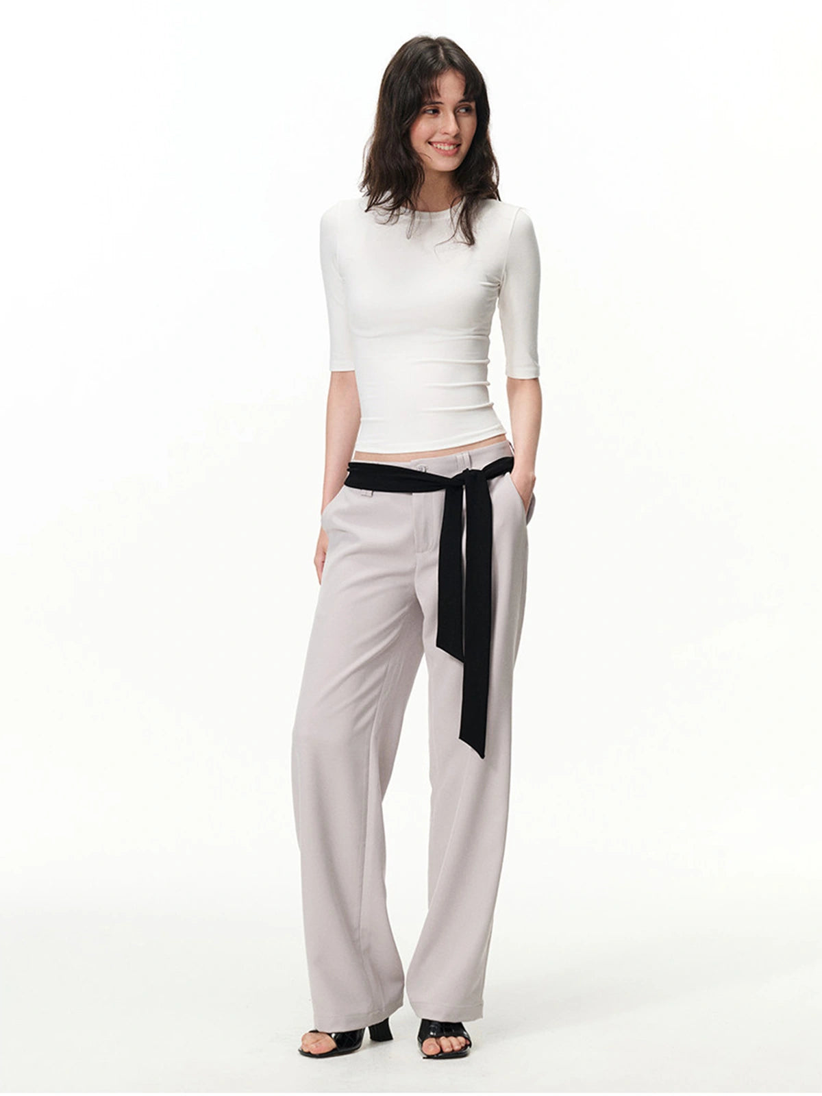 Fitted Elbow-Sleeve Crewneck Top