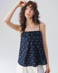 Square-Neck Floral Bow Cami in Navy a?? view 4