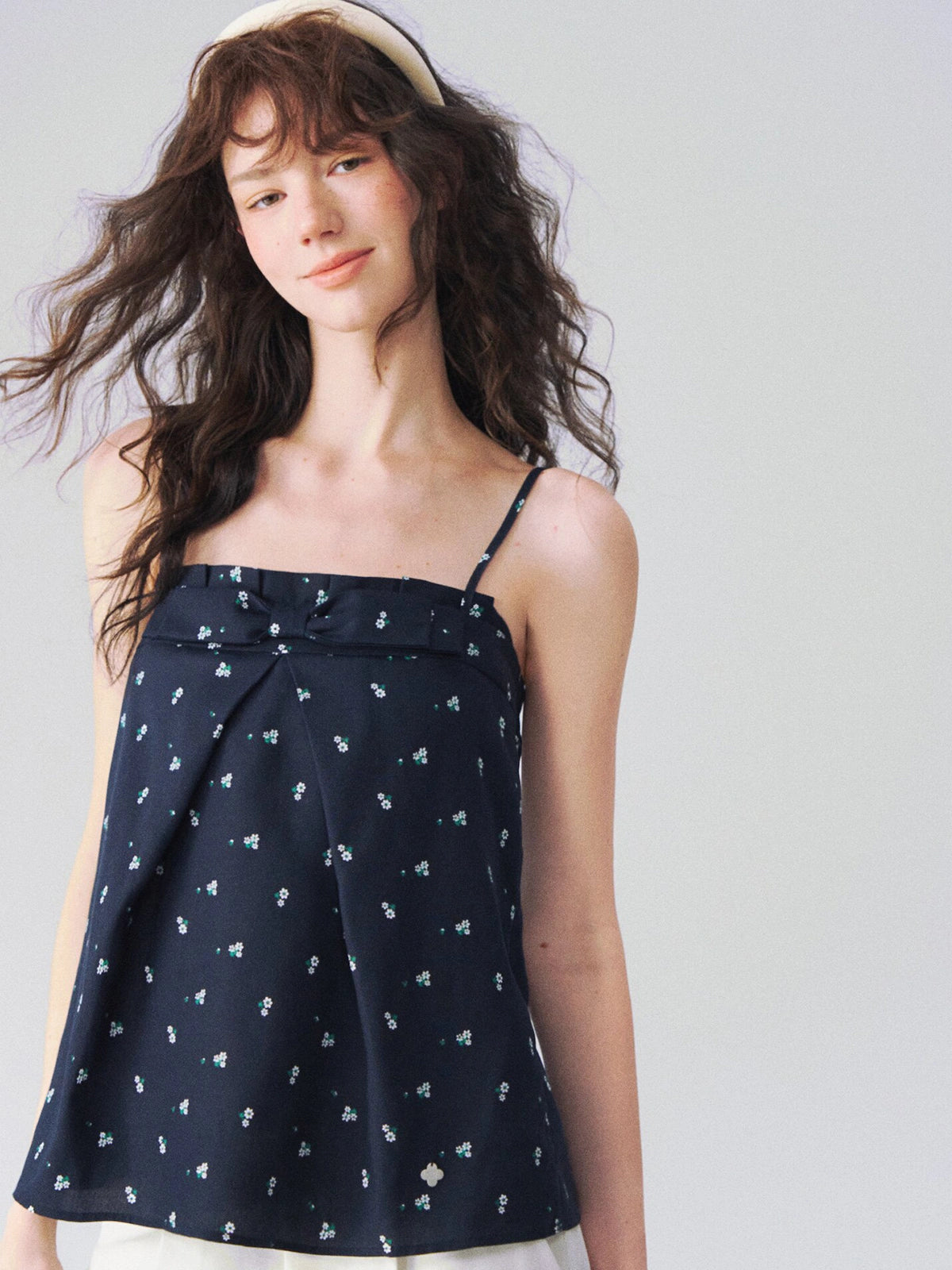 Square-Neck Floral Bow Cami