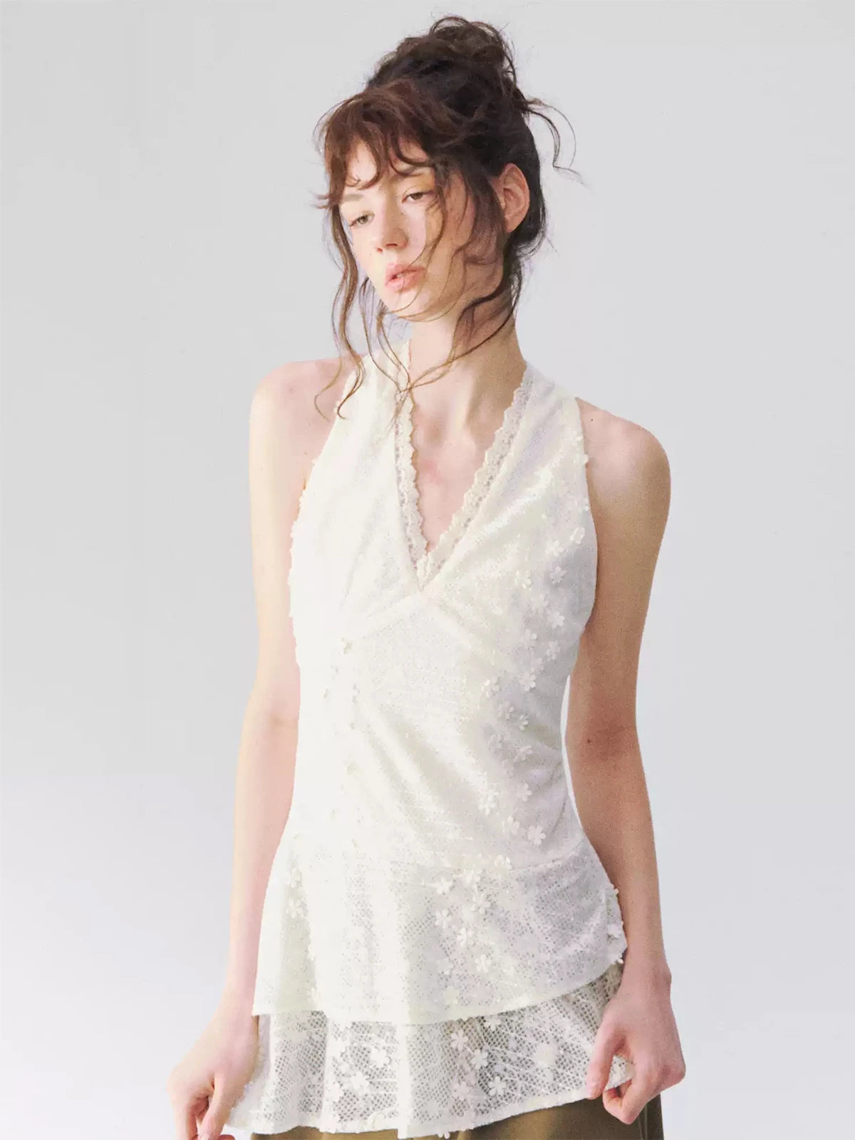 Floral Lace V-Neck Peplum Top