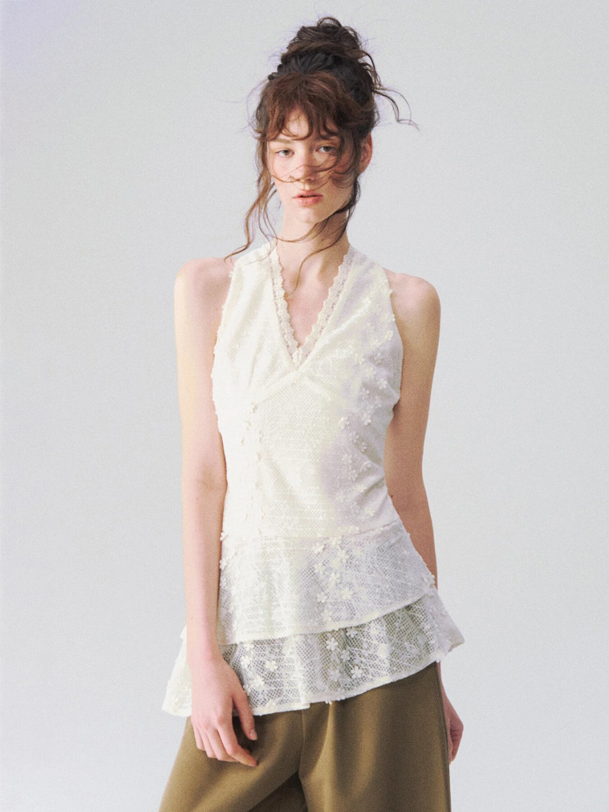 Floral Lace V-Neck Peplum Top