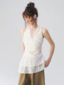 Floral Lace V-Neck Peplum Top in Ivory a?? view 4