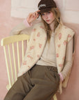 Floral Stand-Collar Zip Vest