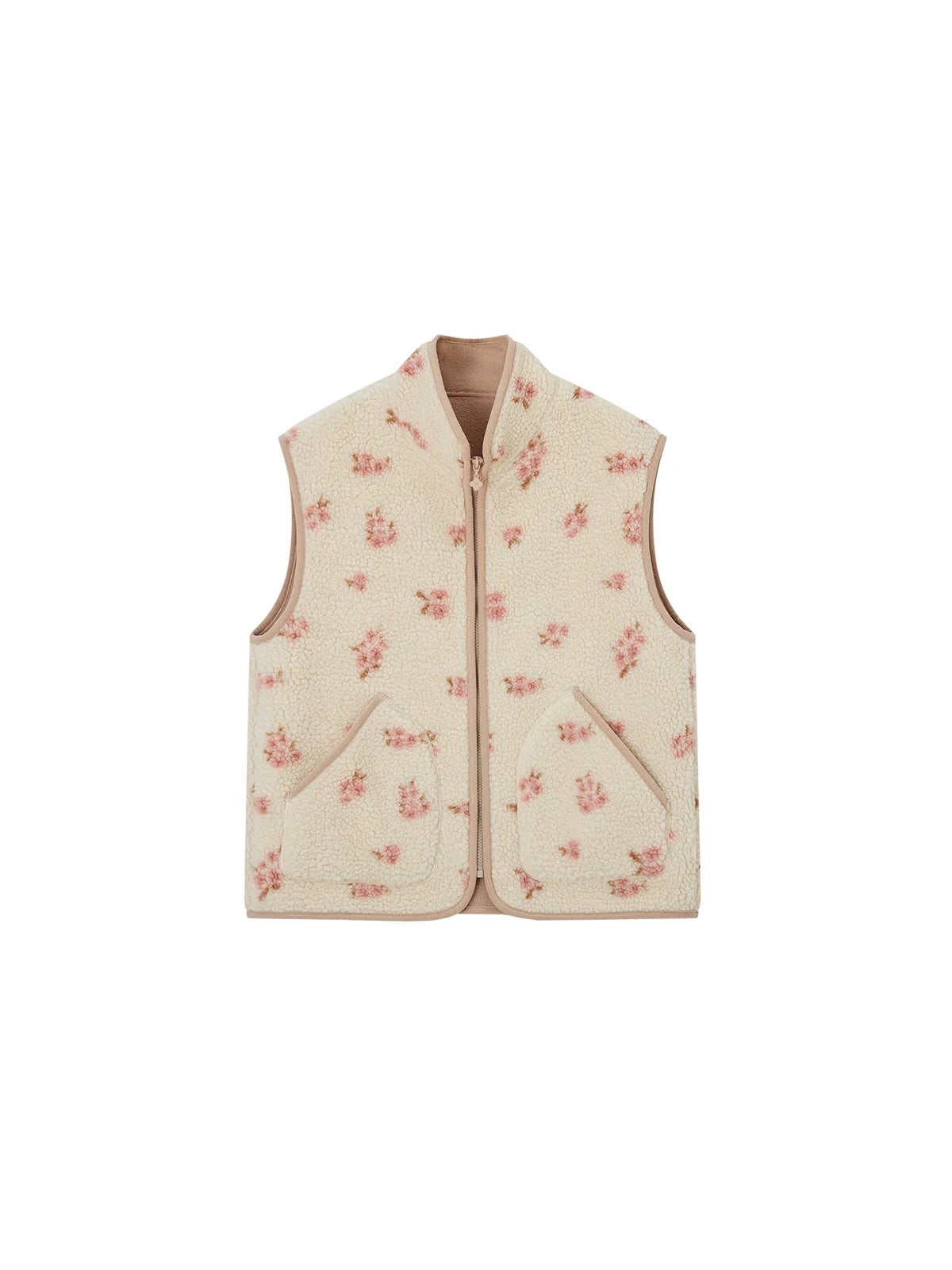 Floral Stand-Collar Zip Vest