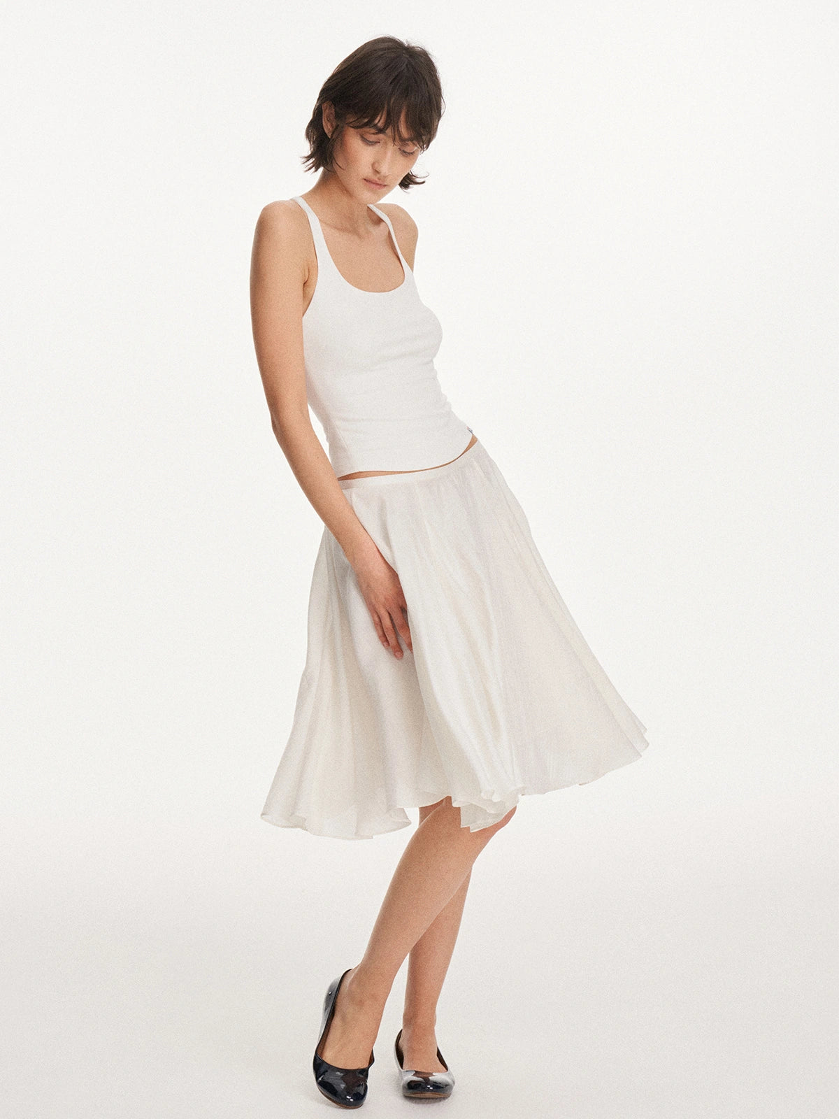 Gathered A-Line Midi Skirt
