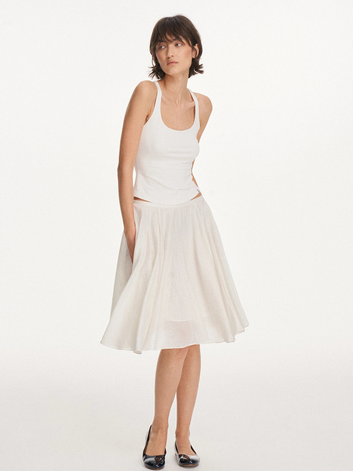 Gathered A-Line Midi Skirt