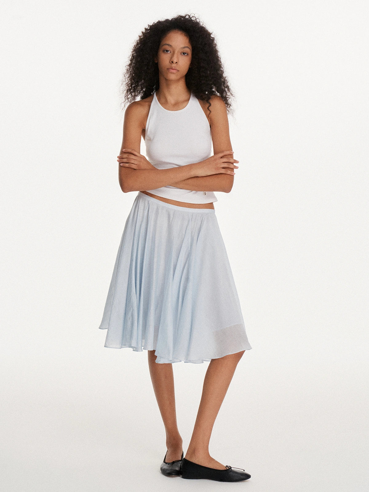 Gathered A-Line Midi Skirt