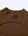 Thermal Mock Neck Hollow Chest  Top